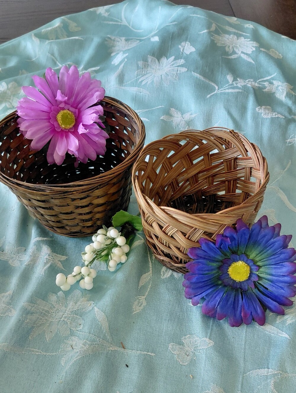 2 Handwoven Natural Brown Wicker Baskets - Home Accents